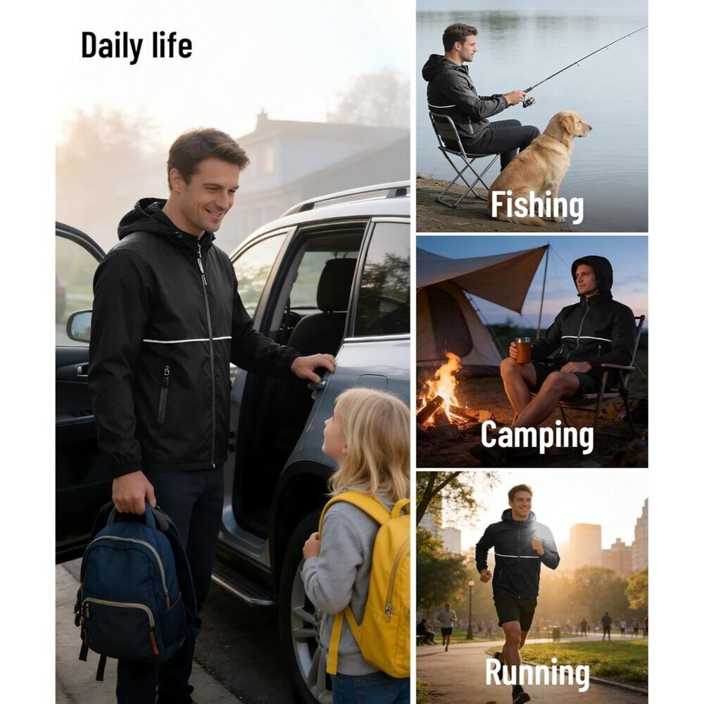 Men's Rain Jacket Waterproof with Hood Lightweight Windproof Raincoat for Golf H - Picture 7 of 7